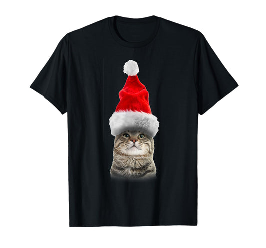 Christmas Tabby Cat in Santa Hat Meowy Christmas Fun T shirt T-Shirt for Men Women Kids