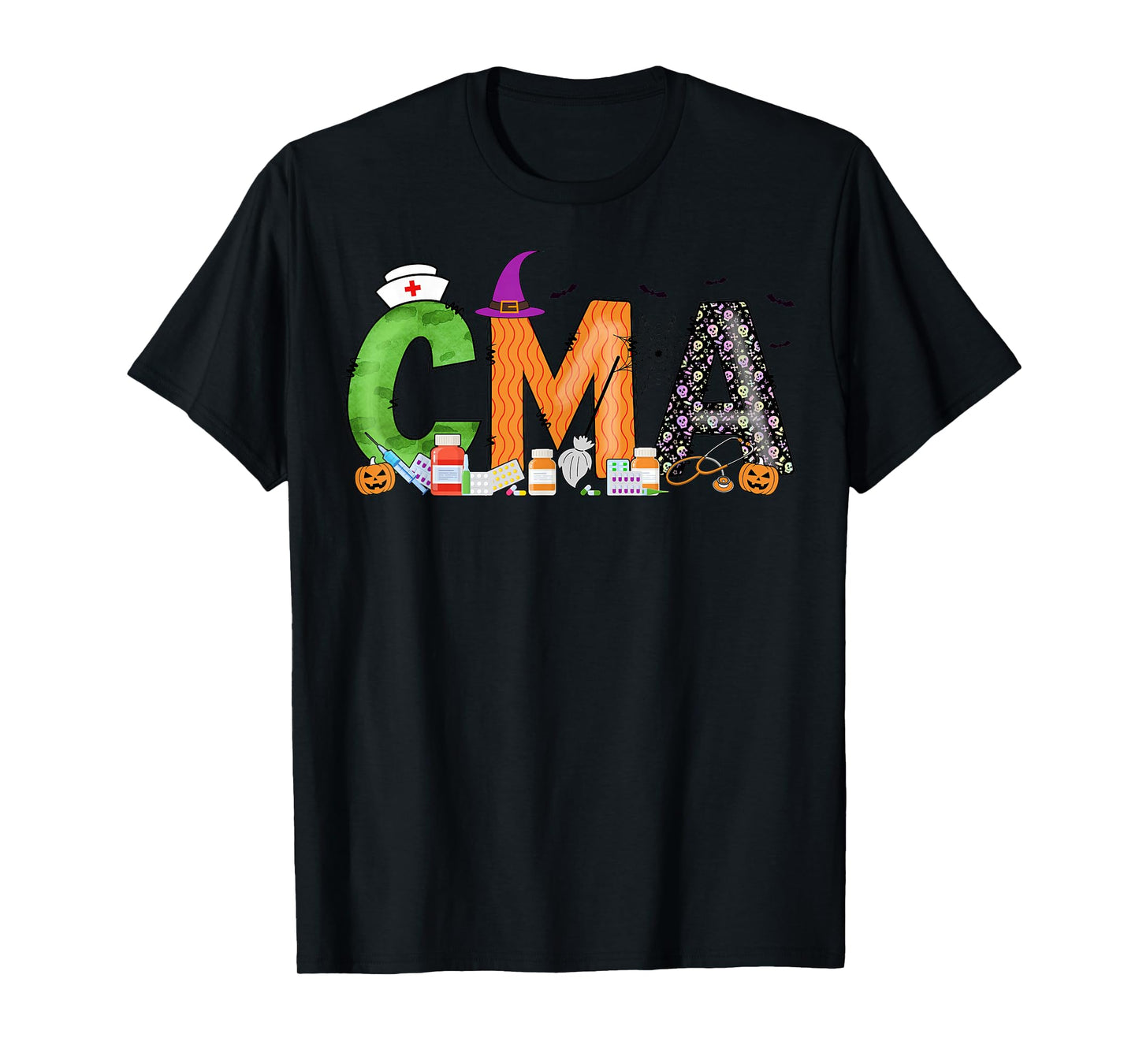 Certified Medical Assistants CMA Witch Nurse Skull Halloween T-Shirt