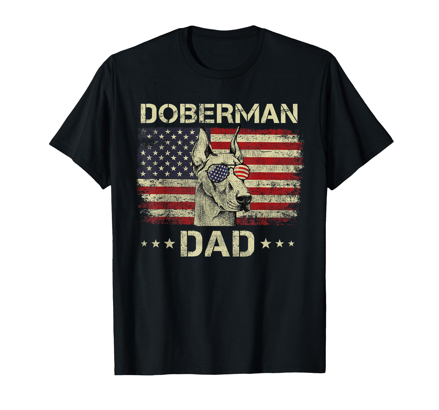Doberman Dad Dog Lovers American Flag 4th Of July T-Shirt