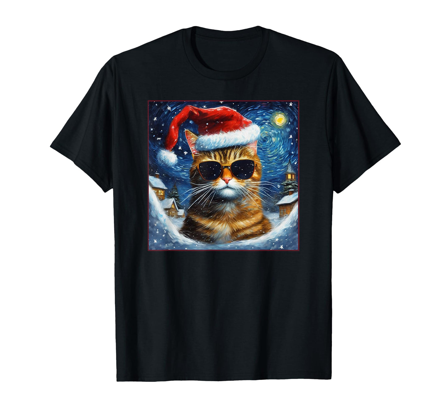 Van Gogh Starry Night Orange Tabby Cat Christmas T-Shirt