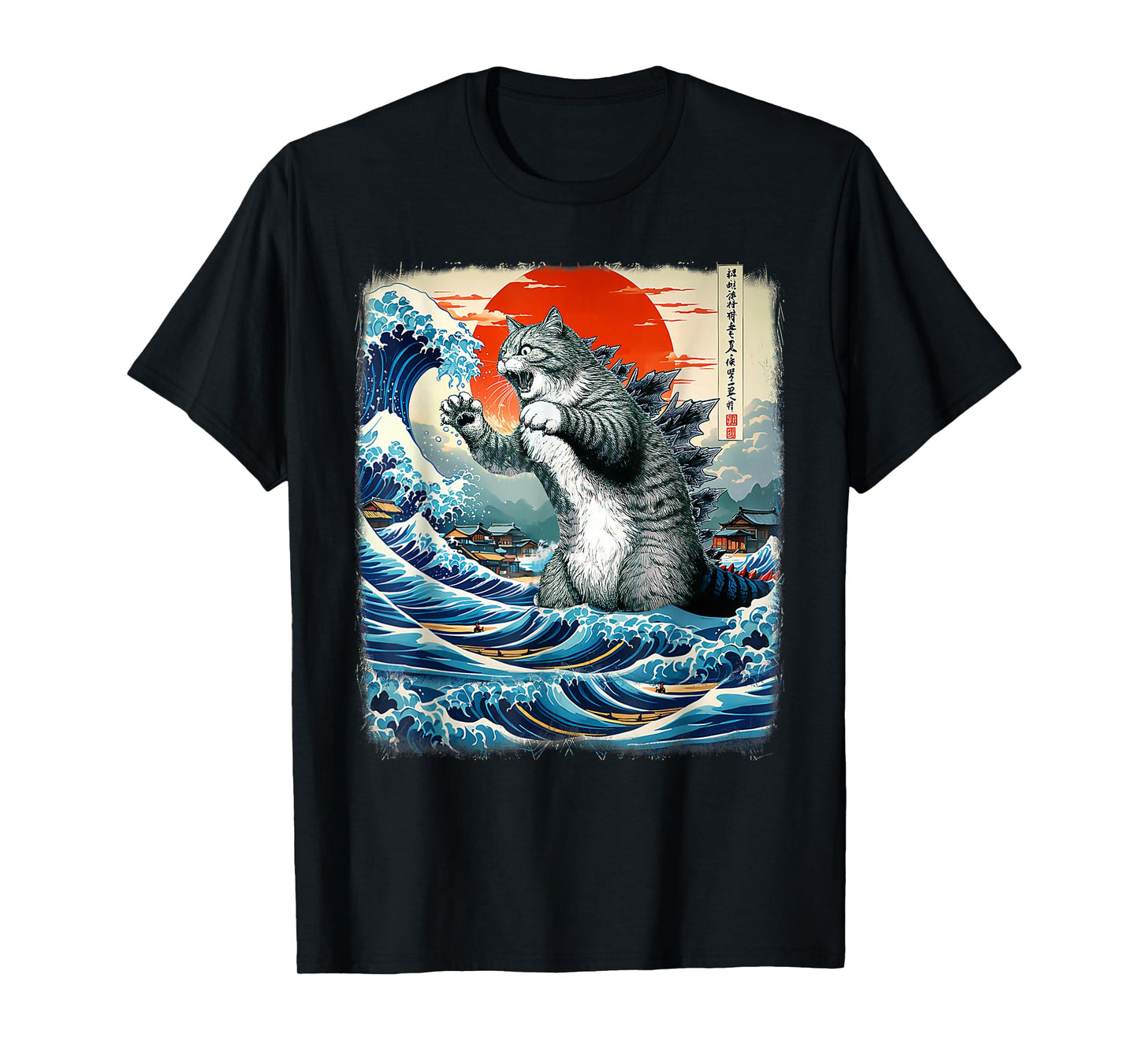 Catzilla Cat Japanese Art Cat Gifts For Men Women Kids T-Shirt