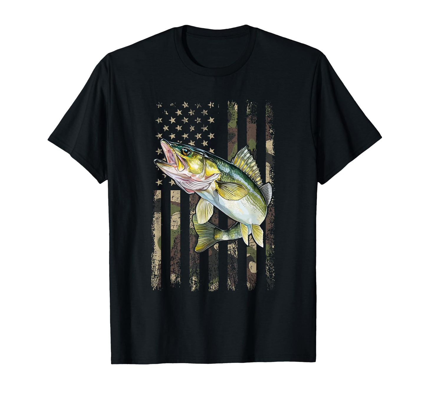 Walleye Camo American Flag, Fishing Walleye T-Shirt