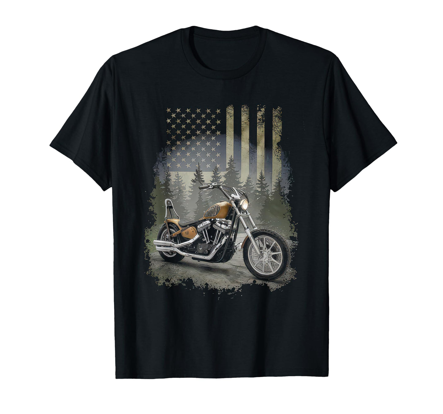 American Flag Motorcycle Tshirt USA Flag Biker Retro T-Shirt