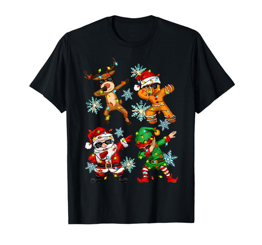 Dabbing Santa Elf Friends Christmas Teen Boys Girls Men Xmas T-Shirt