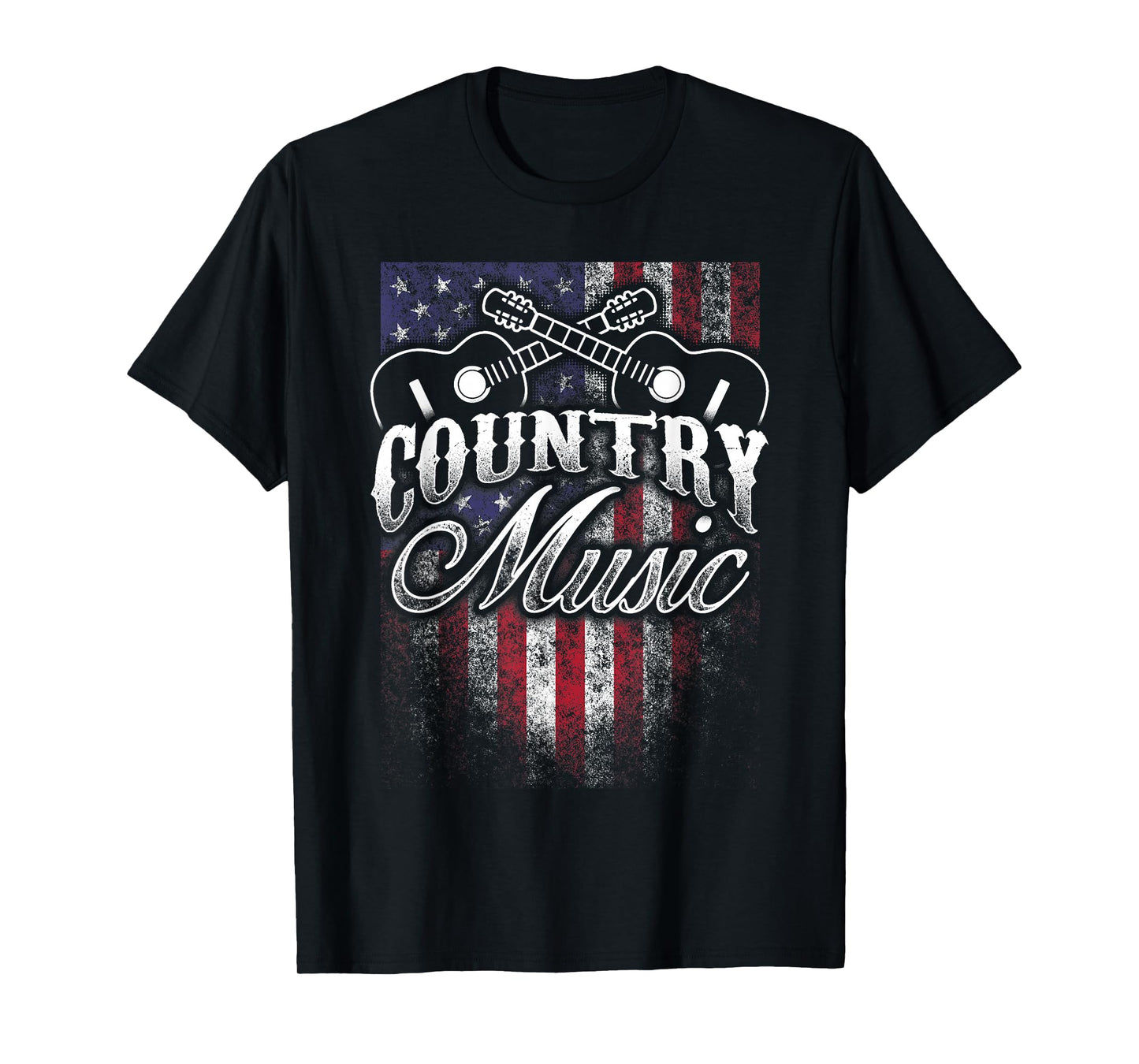 Country Music Guitar & American Flag Western Design T-Shirt