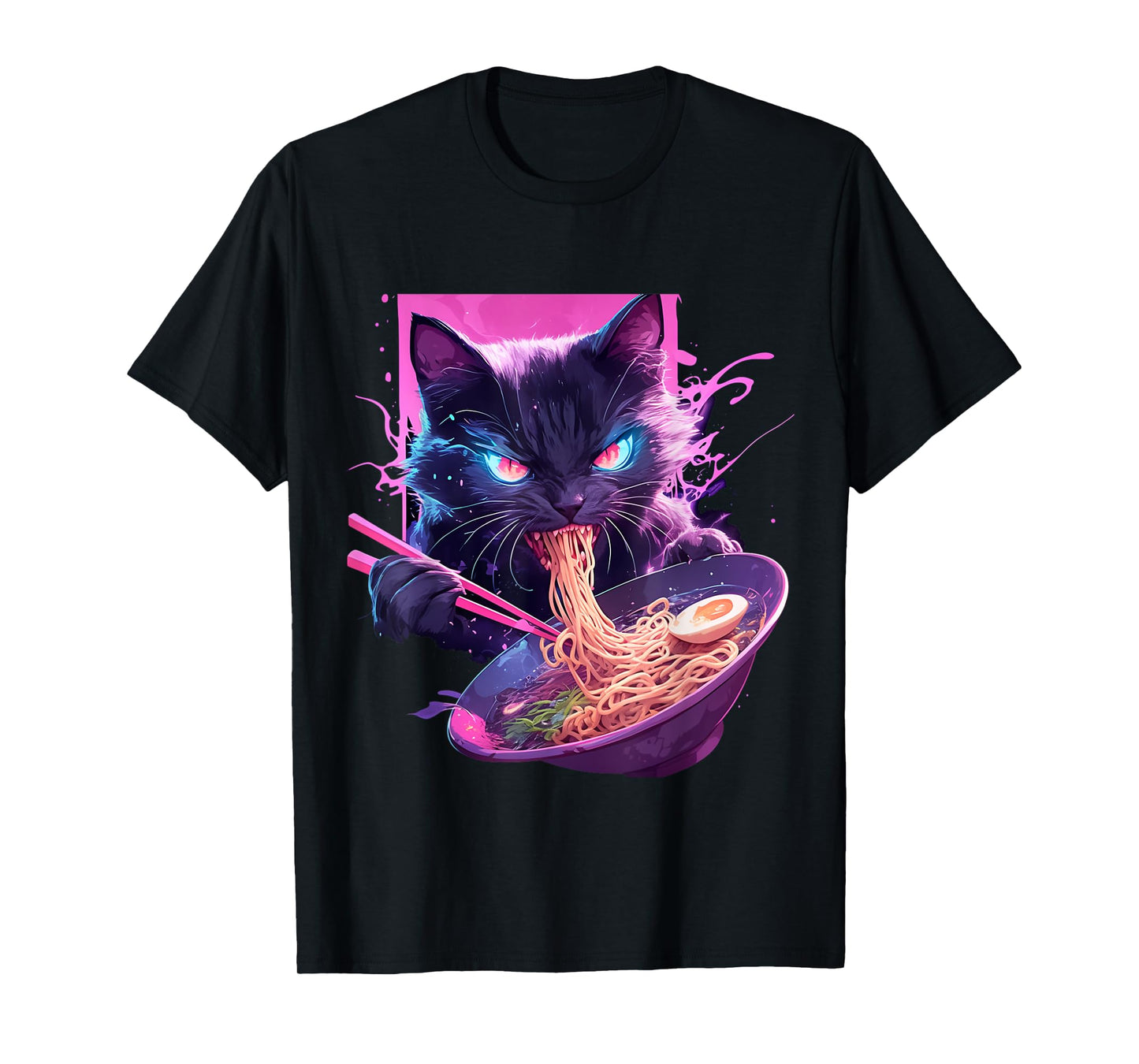 Japanese Art Ramen Cat Ninja Synthwave Style Samurai Cat T-Shirt