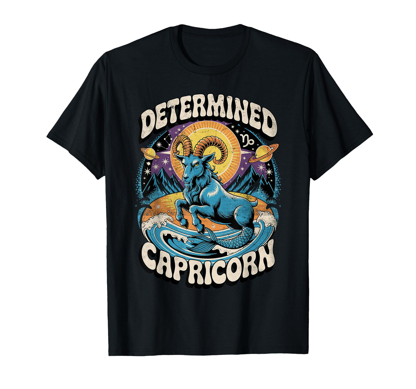 Determined Capricorn Sea-Goat Retro Zodiac Design T-Shirt