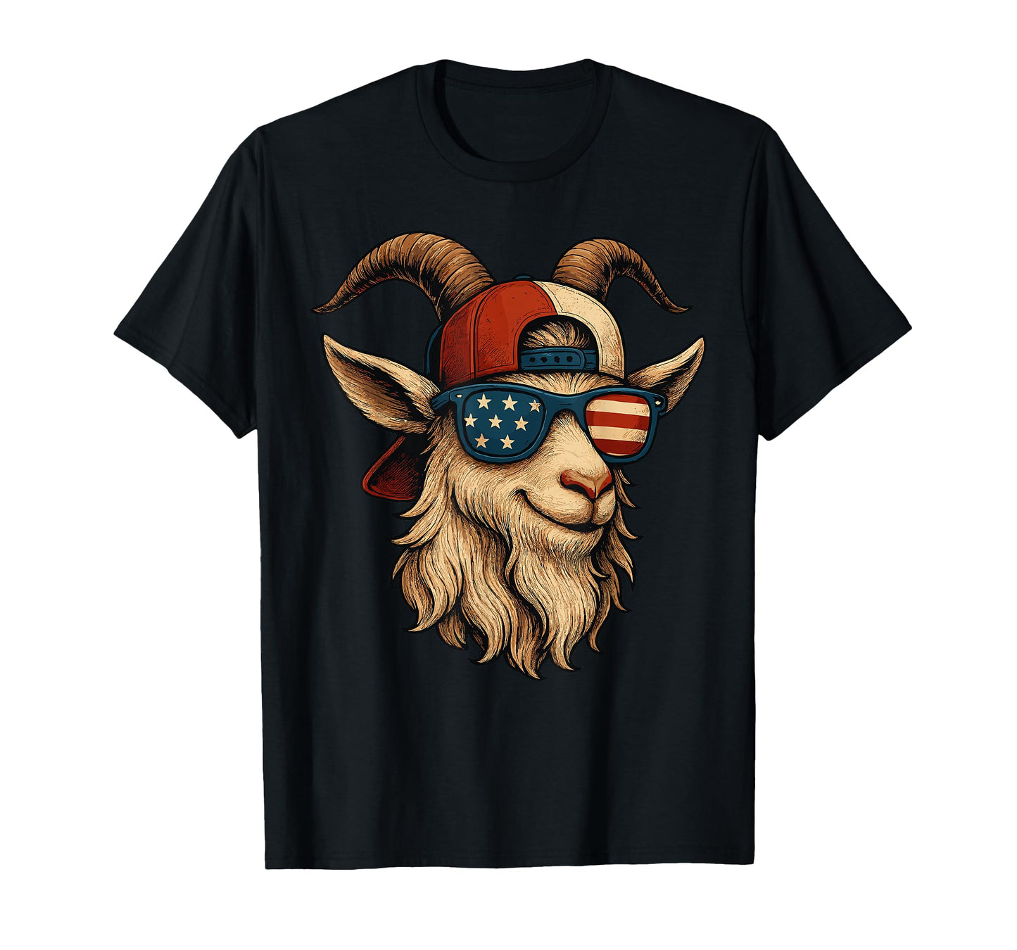 4th of July Goat USA Flag Sunglasses Patriotic Animal Design T-Shirt