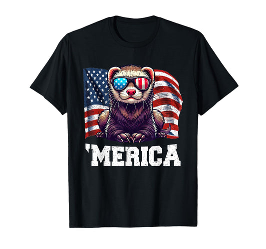 'Merica Ferret Pet Lovers USA Flag Sunglasses 4th Of July T-Shirt
