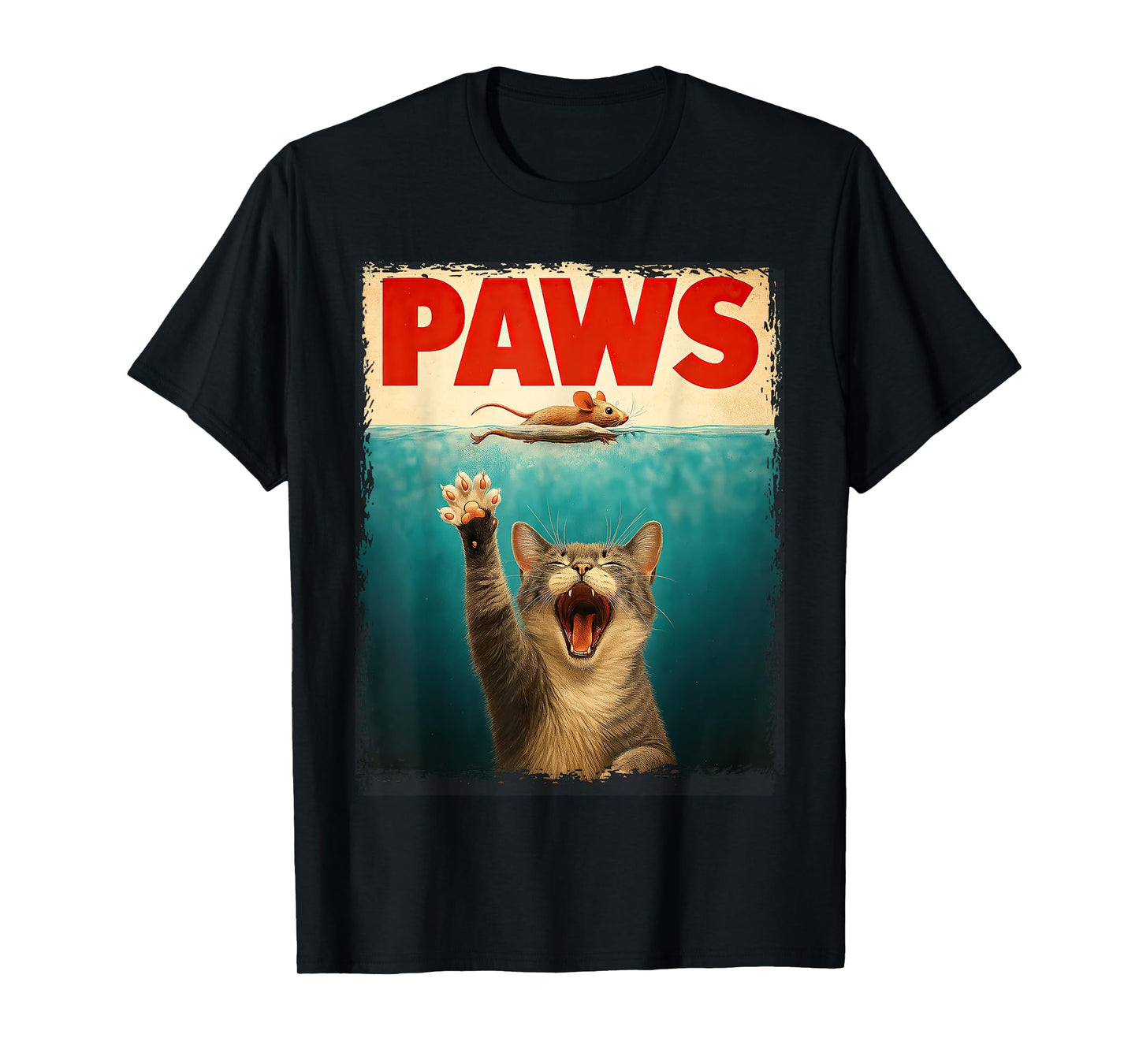 PAWS Parody Cat Mouse Humorous Cat Chasing Mouse Kitten T-Shirt