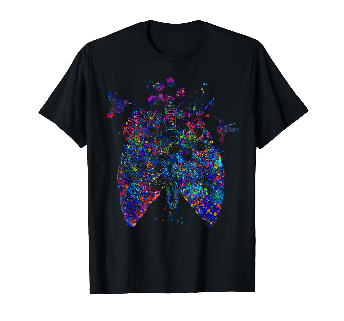 Color Hummingbird Floral Lung Anatomy Pulmonologist RT Nurse T-Shirt