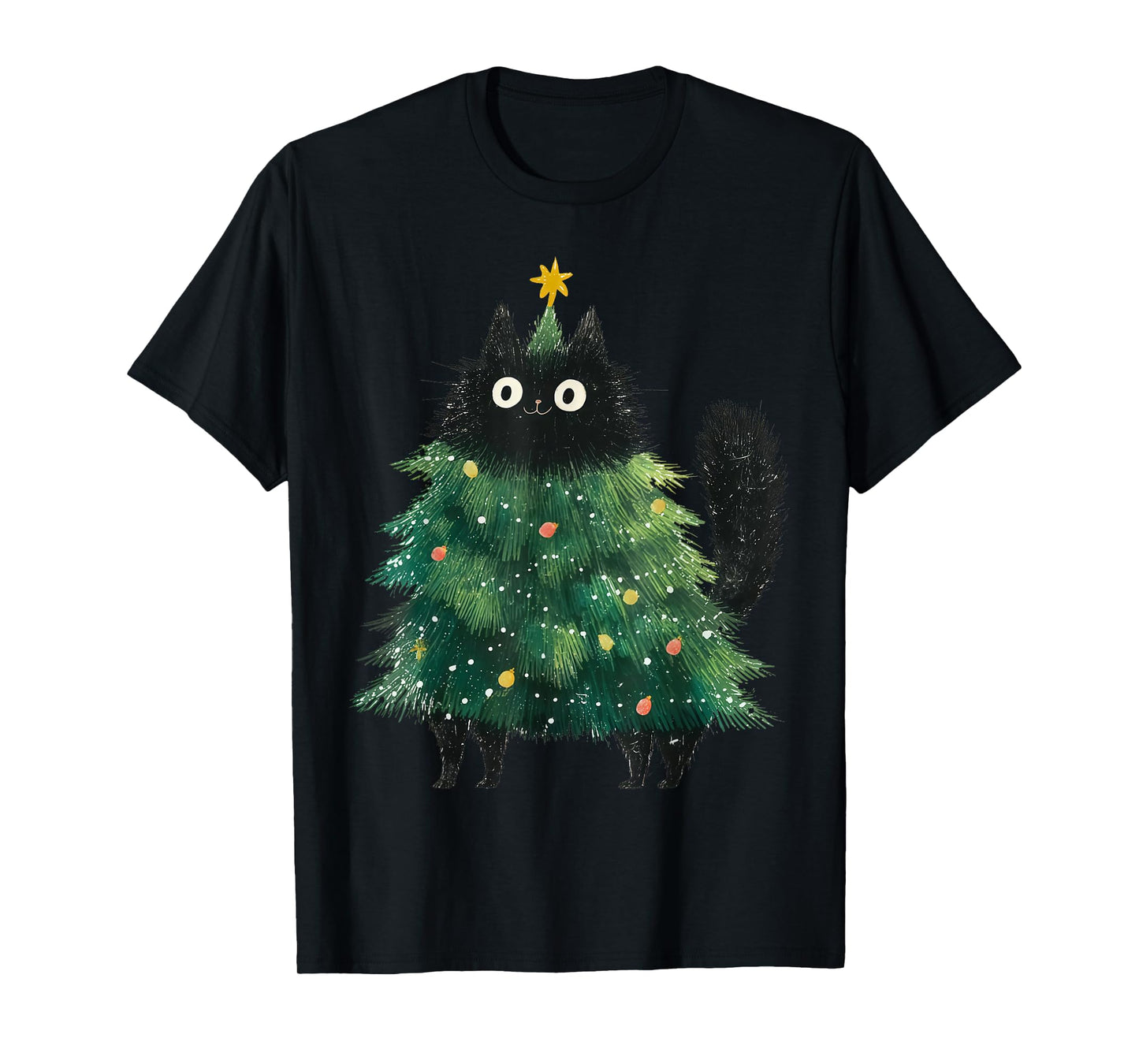 Cute Black Cat in Christmas Tree Cat Lover Holiday Pajama T-Shirt