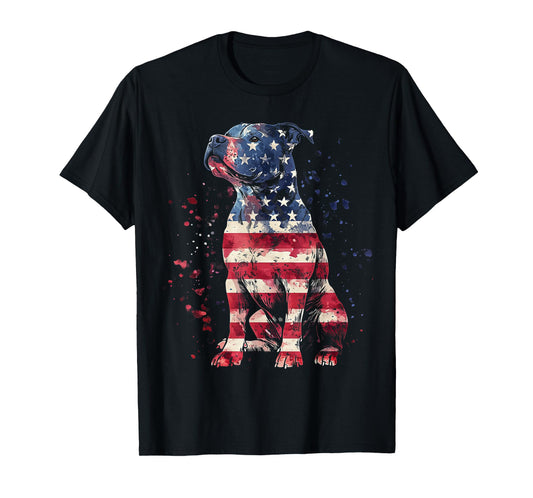 Patriotic Pitbull American Flag 4th of July Dog Pitbull Dad T-Shirt