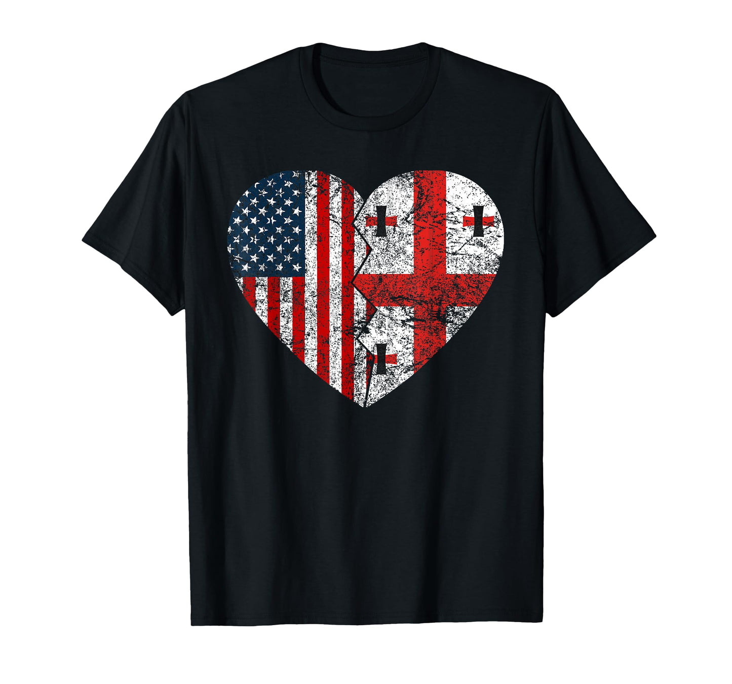 Georgian American Flags Heart | United States Georgia Roots T-Shirt