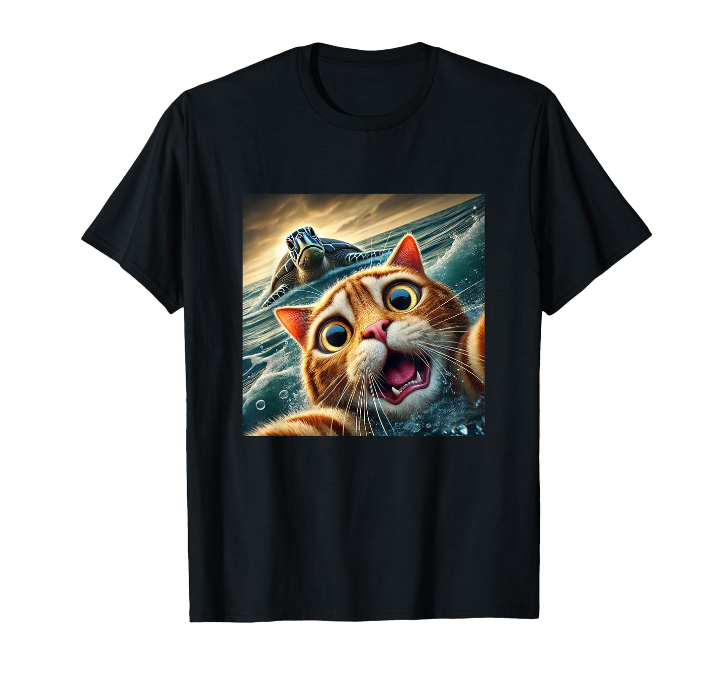 Funny Cat Taking Selfie With Sea Turtle T-Shirt