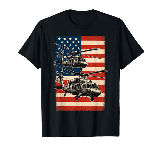 UH-60 Black Hawk Helicopter USA American Flag United States T-Shirt