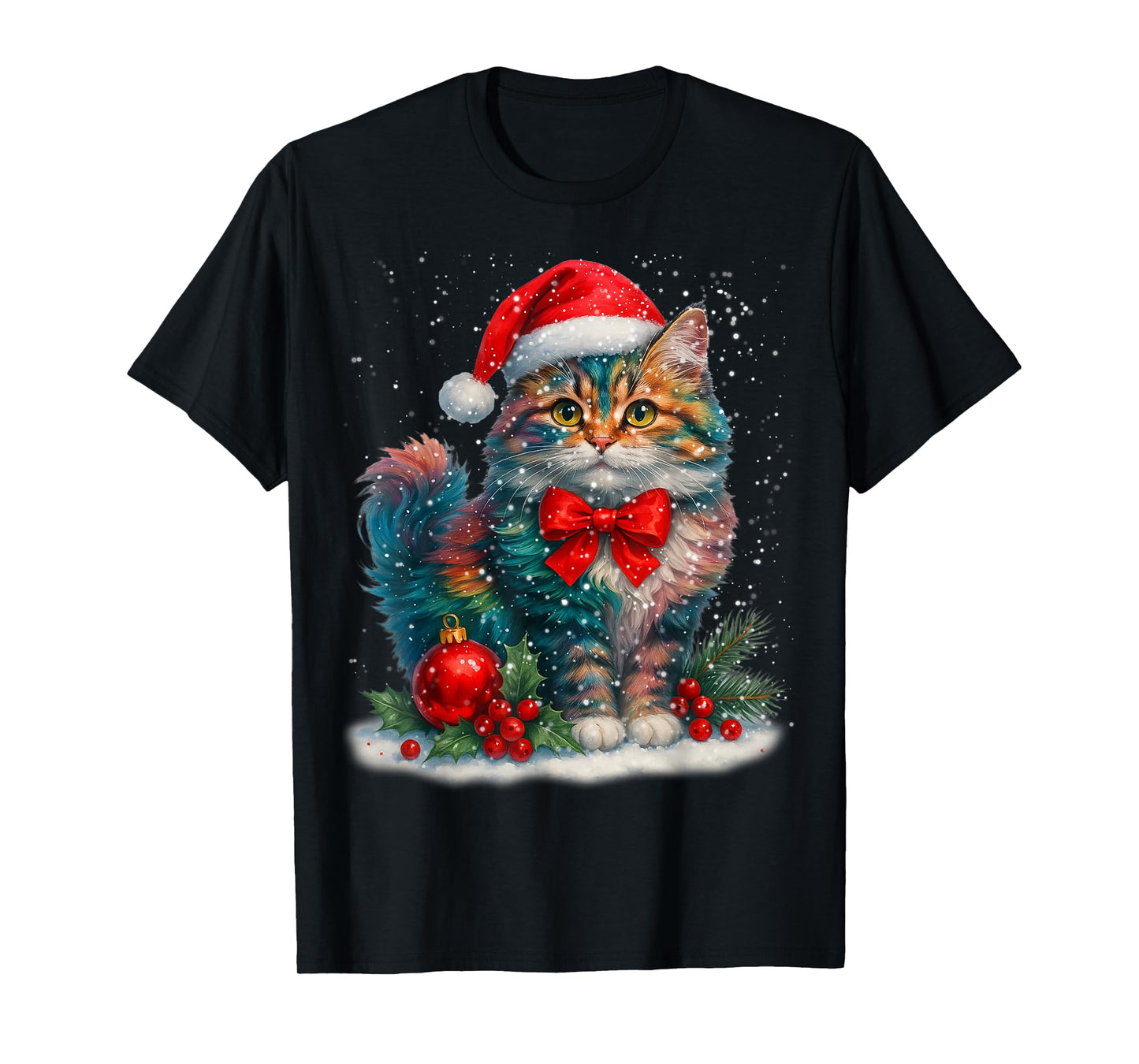 Cute Cat Santa Hat Red Coquette Christmas Xmas Women Girl T-Shirt