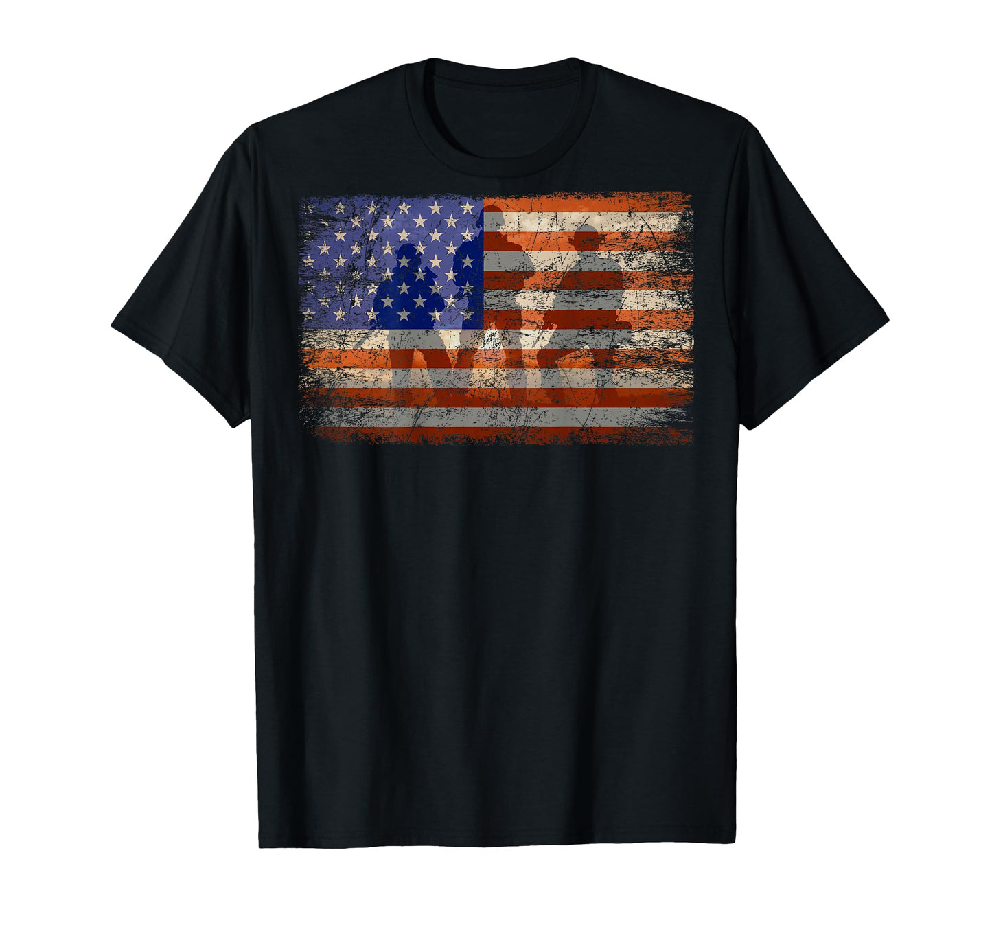Military Soldier Patriotic American Flag Print On Back T-Shirt