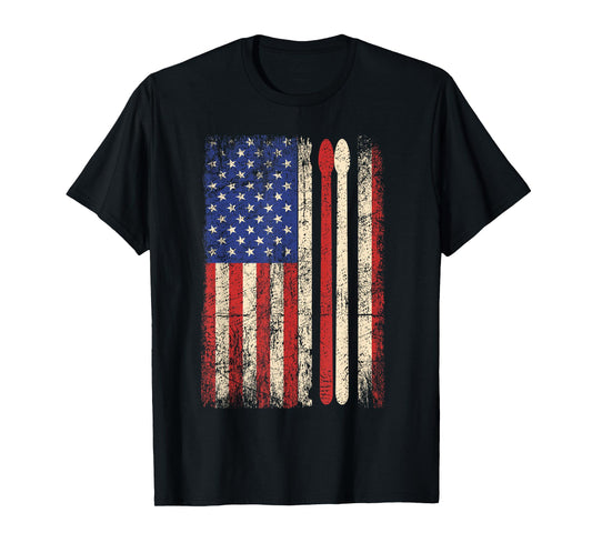 Vintage Drummer Drum Stick USA Flag American 4th Of July Tee T-Shirt