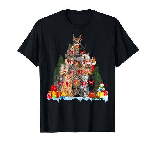 Christmas Pajama Cat Xmas Tree Ornament Cat Lover, Cat Mom T-Shirt