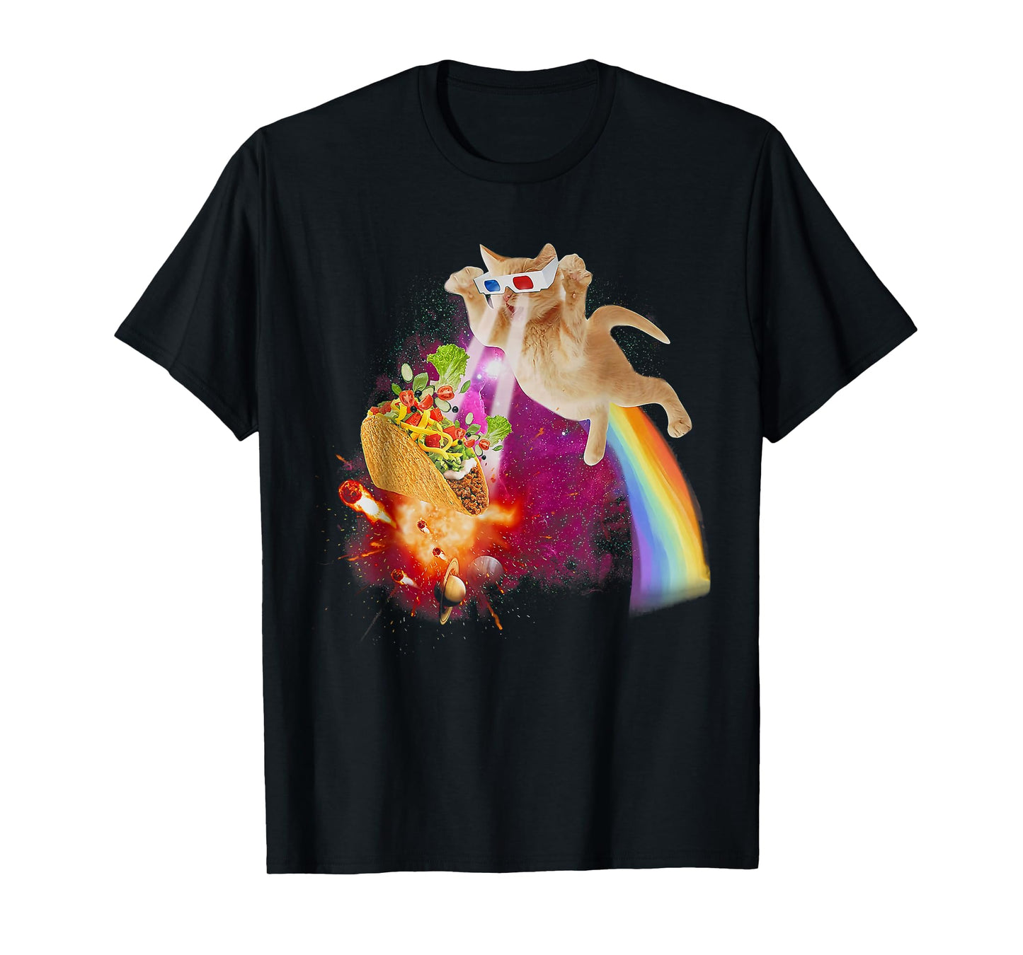 Funny Space Cat Laser Taco Galaxy Kitten Rainbow Cat T-Shirt