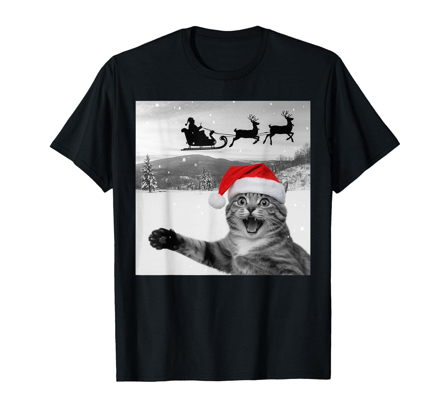 Cat Selfie with Santa Funny Christmas for Men Women Kids T-Shirt