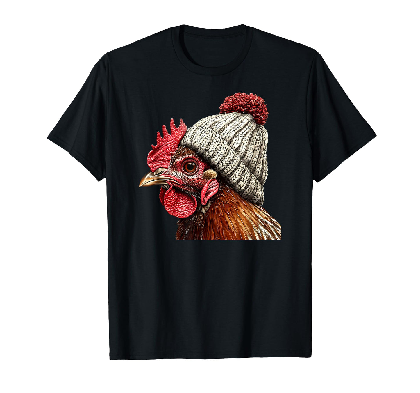 Chicken Wearing Beanie Retro Graphic Farm Animal Rooster T-Shirt