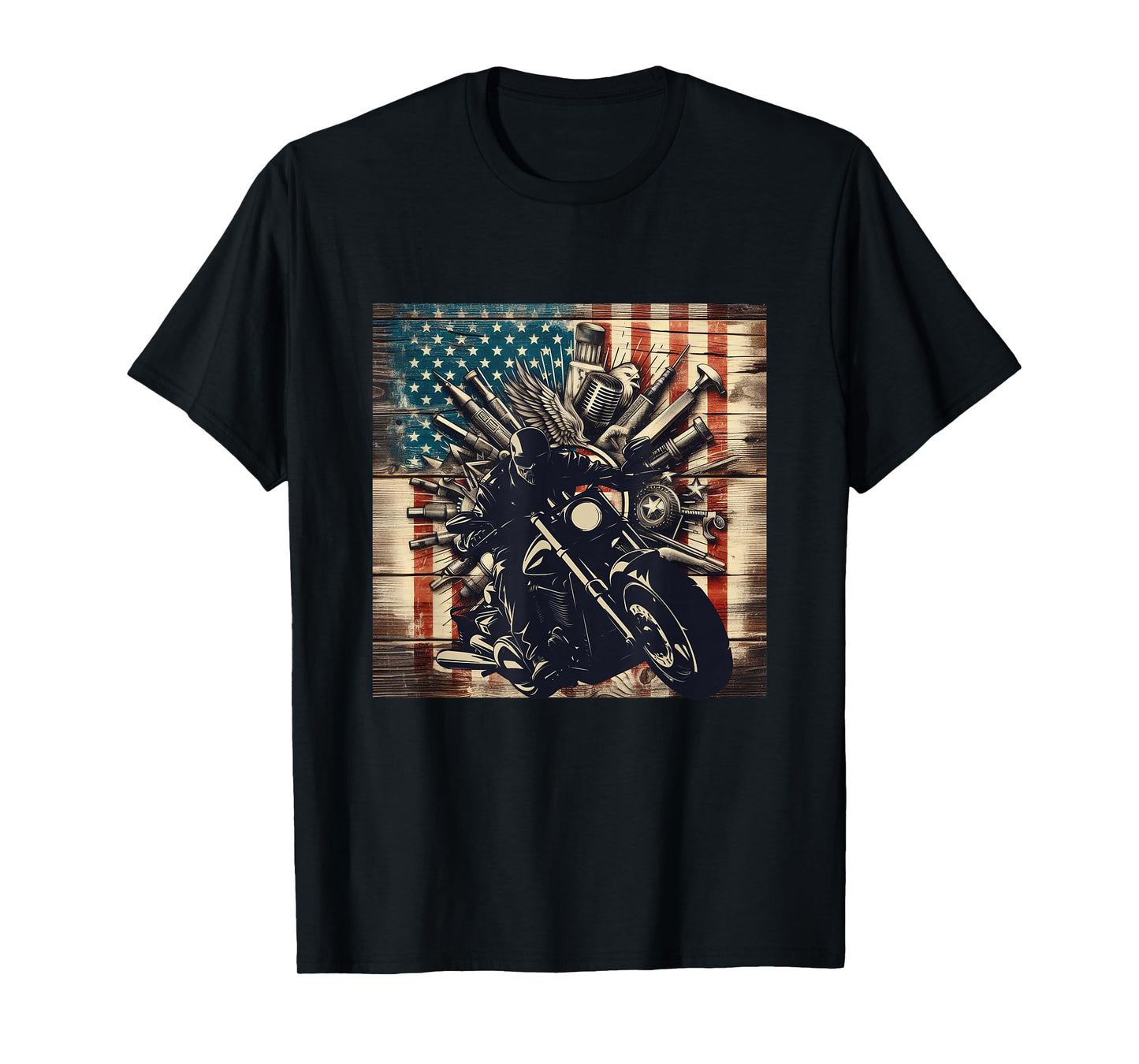 Patriotic American Flag Biker Motorcycle T-Shirt