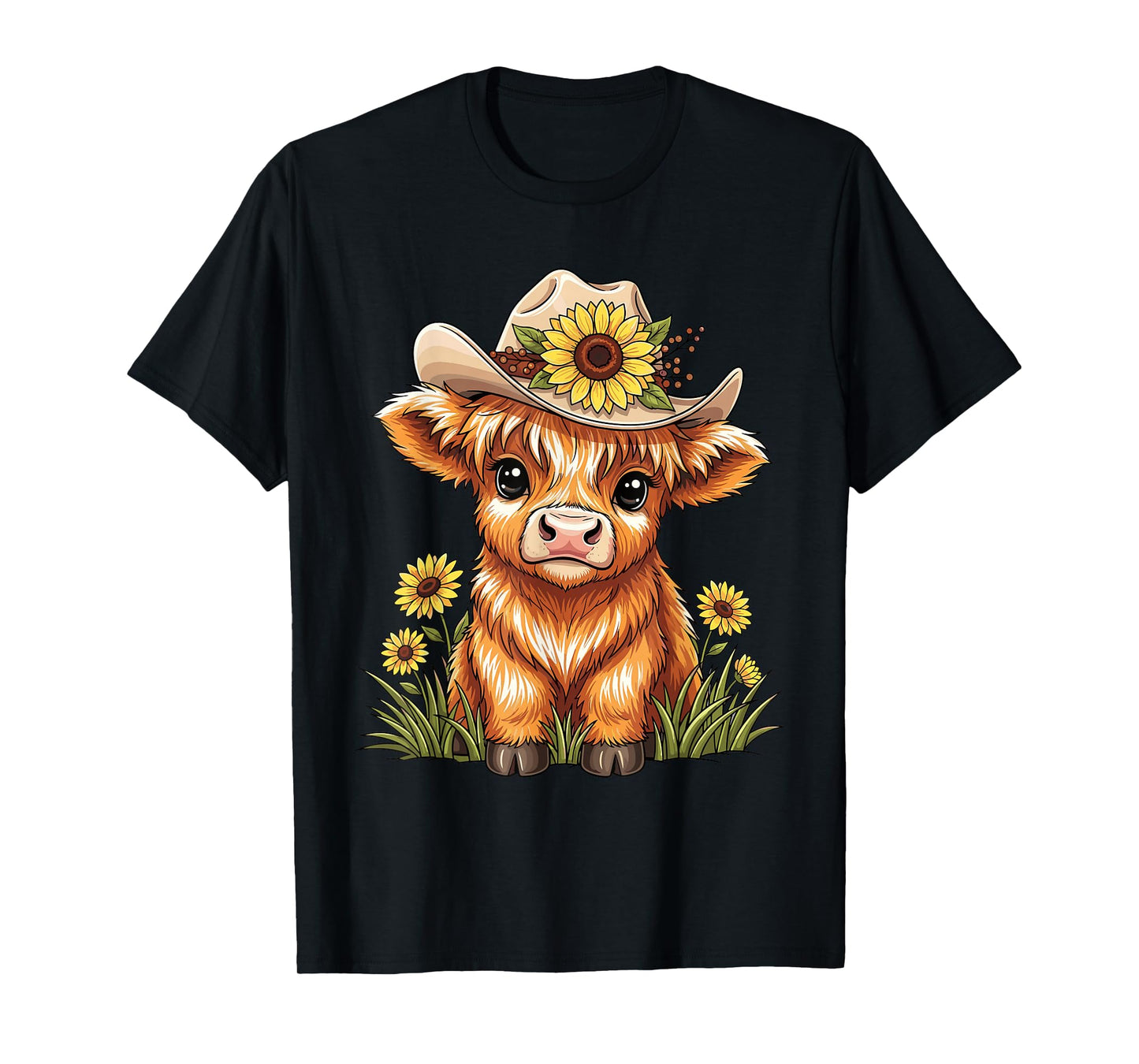 Cute Highland Cow Sunflower Farm Scottish Highland Cattle T-Shirt
