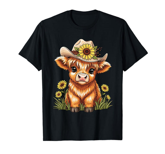 Cute Highland Cow Sunflower Farm Scottish Highland Cattle T-Shirt