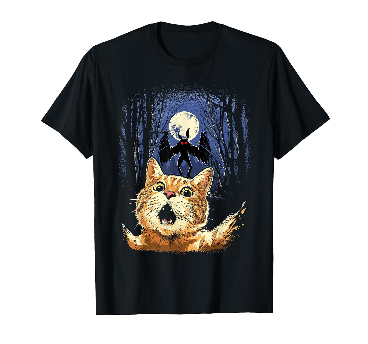 Scared Cat Selfie Cat With Mothman Monster Cryptid Creature T-Shirt