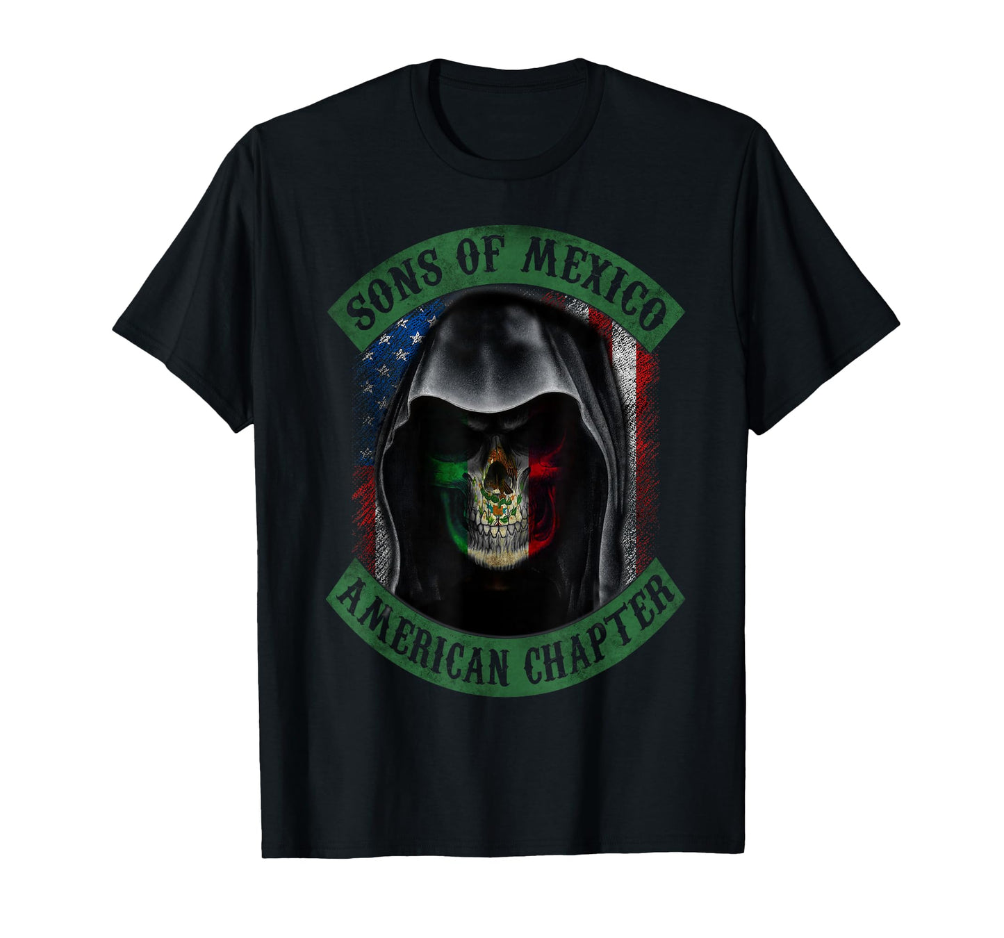 Sons Of Mexico, American Chapter, Mexican Skull USA Flag Women Men T-Shirt