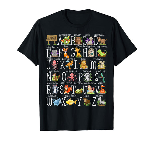 Alphabet Animals Back to School Pre-K Kindergarten Teacher T-Shirt