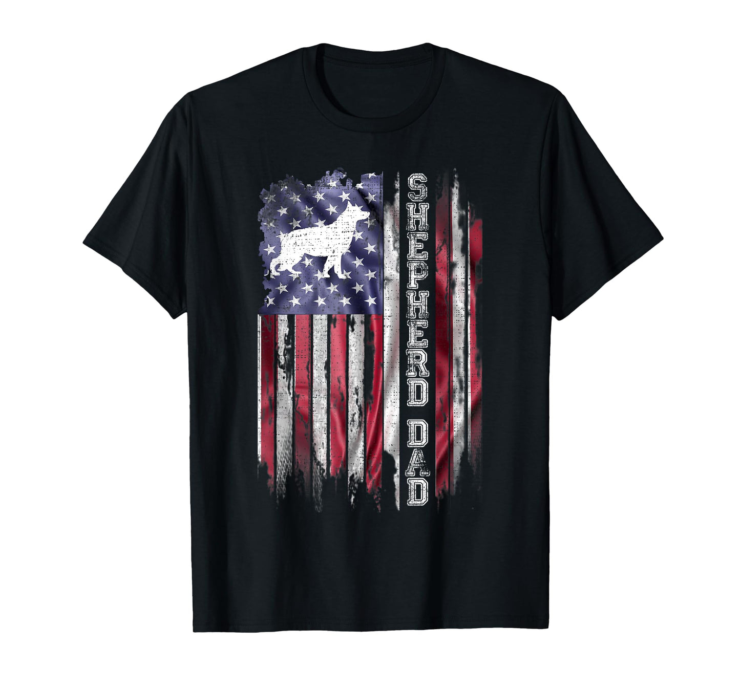 Vintage American Flag Proud German Shepherd Dad Silhouette T-Shirt