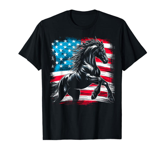 Horse American Flag USA Horses 4th of July T-Shirt