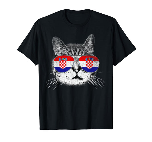 Croatian Croatia Flag Country Roots Cat Lover Pride Gift T-Shirt