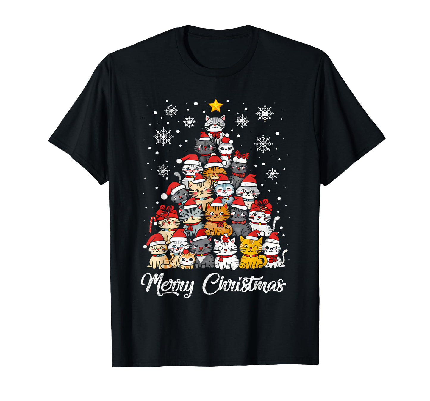 Meowy Catmas Cat Christmas Tree Xmas Girls Boys Funny Santa T-Shirt