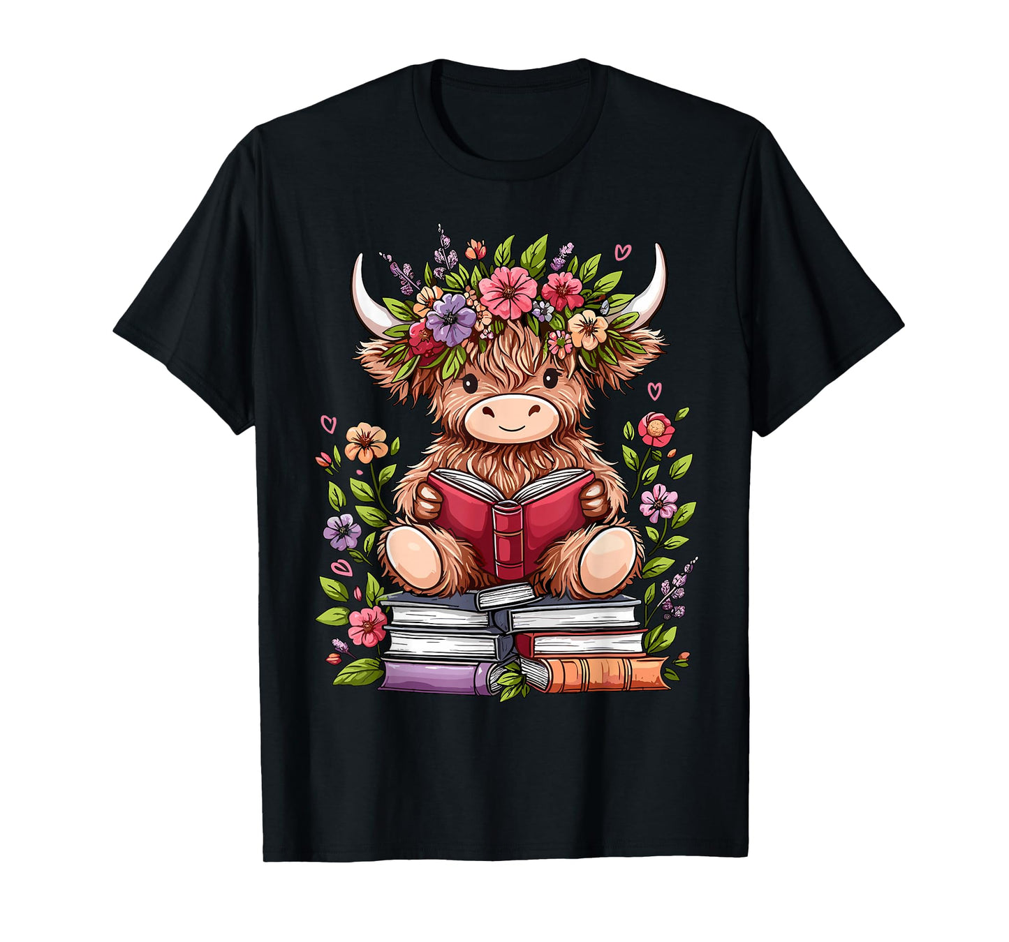 Cute Baby Highland Cow with Reading Book Bookworm T-Shirt