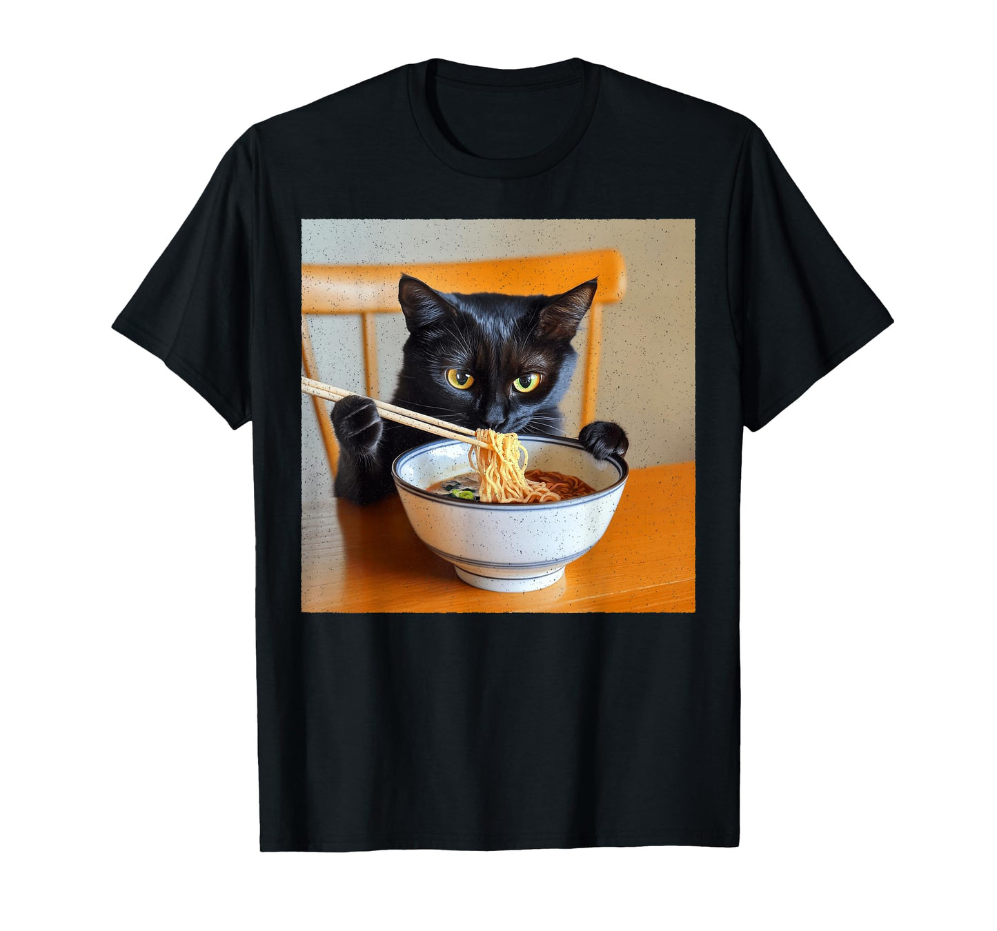 Real Ramen Kitty – Eating Japanese Noodles Funny Black Cat T-Shirt