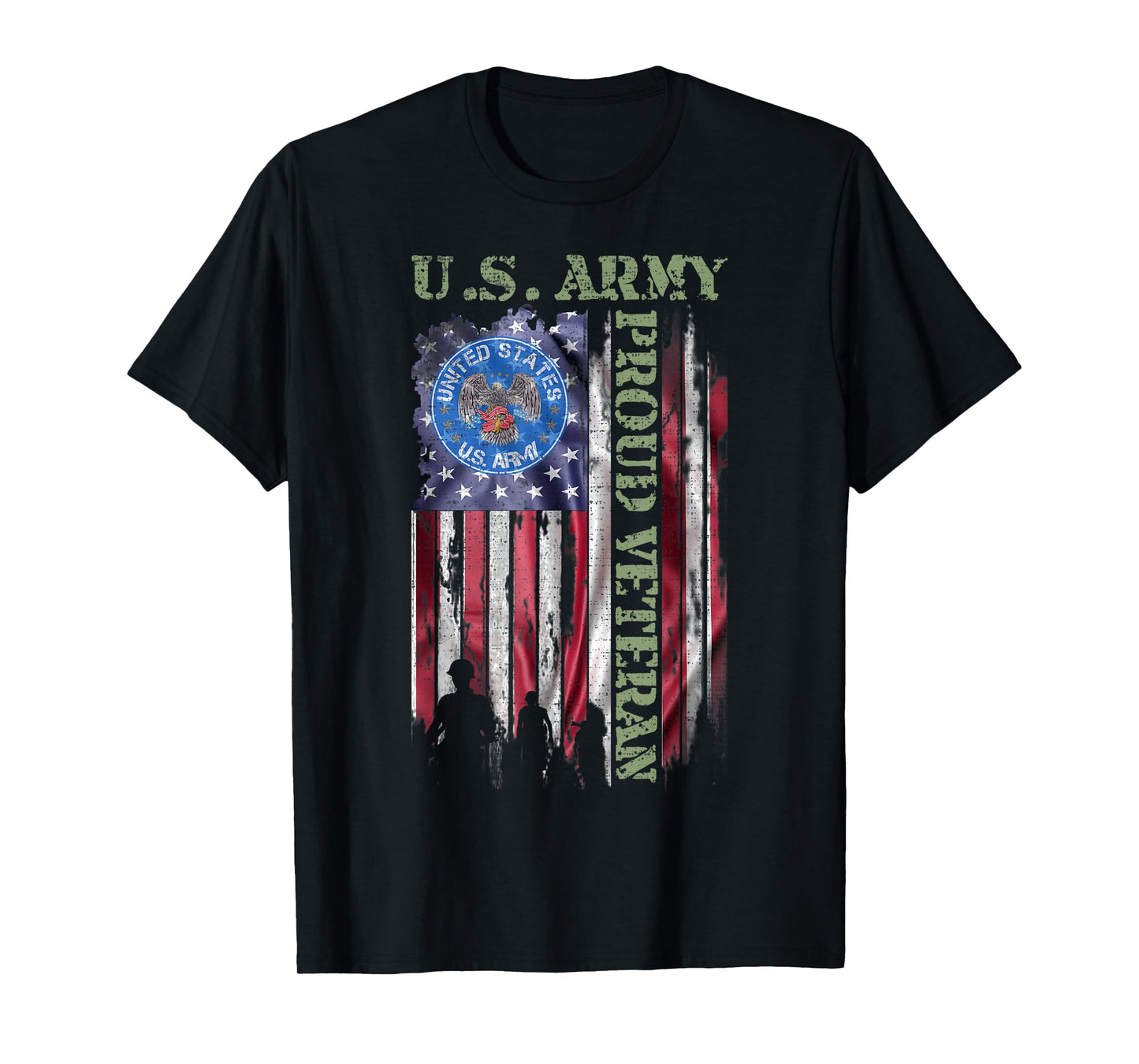 Vintage USA American Flag US Army Proud Veteran Military T-Shirt