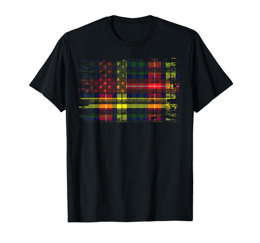 Clan Buchanan American Flag Scottish Tartan T-Shirt