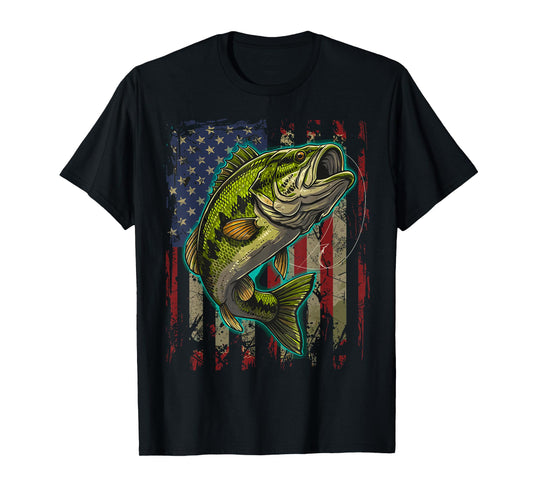 American Flag Bass Fish Fishing T-Shirt