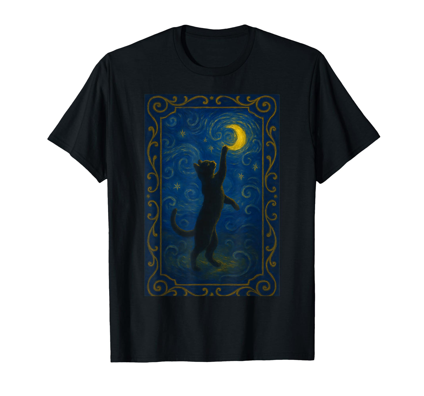 Cat Starry Night Van Gogh Cat Funny Cat Lover Mom Cat Dad T-Shirt