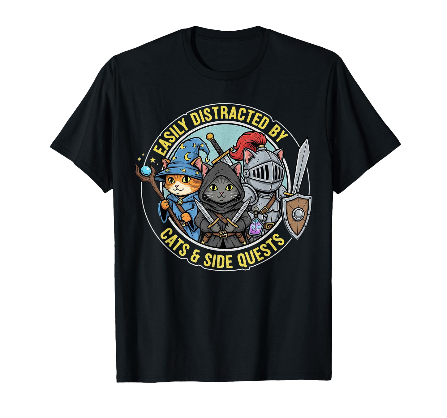 Gamer Easily Distracted by Cats Side Quests RPG Cat Funny T-Shirt