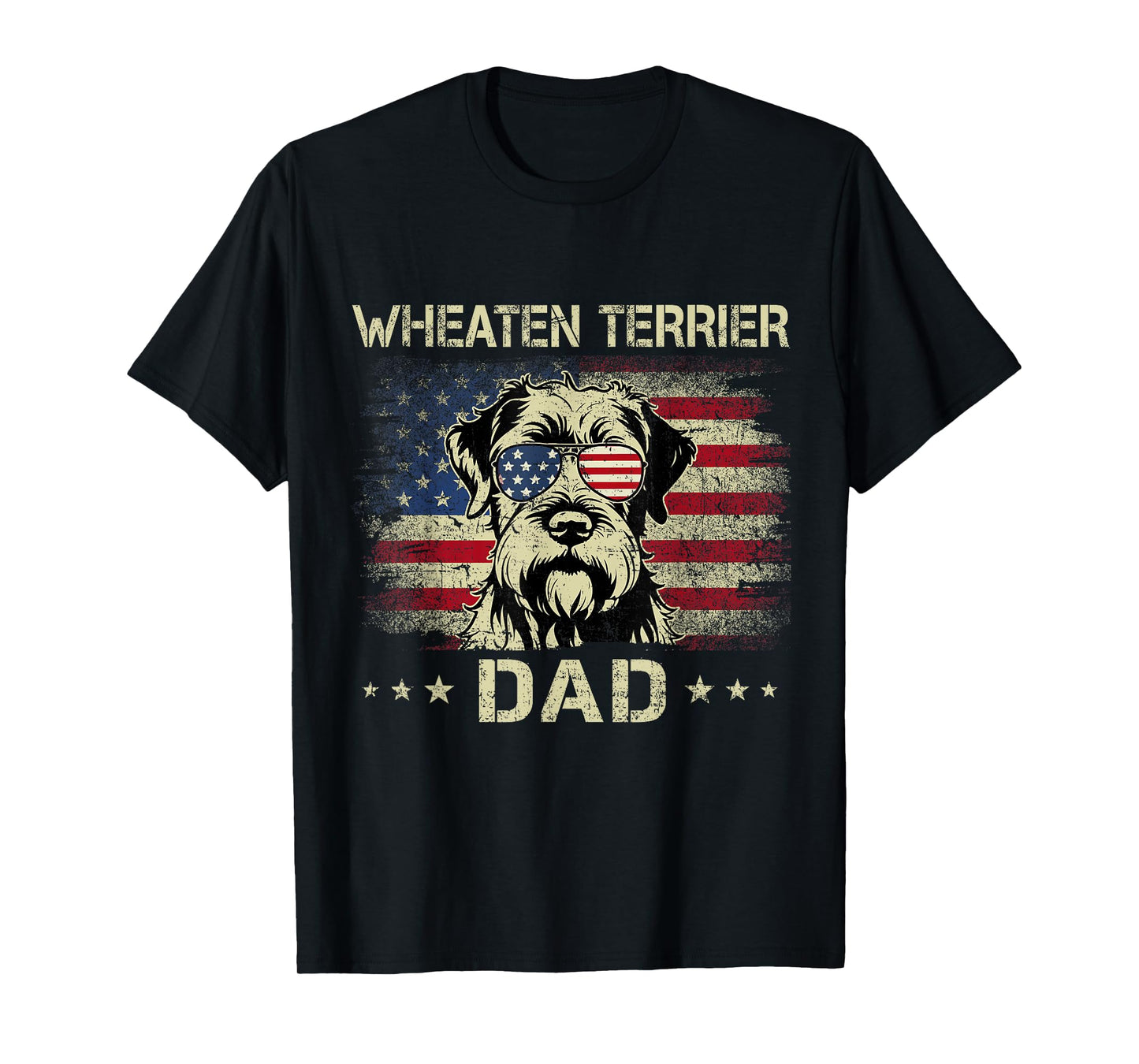 Wheaten Terrier Dad Dog Vintage American Flag 4th Of July T-Shirt