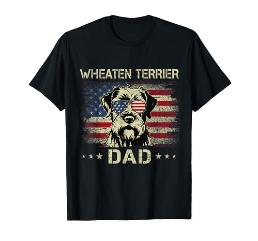 Wheaten Terrier Dad Dog Vintage American Flag 4th Of July T-Shirt