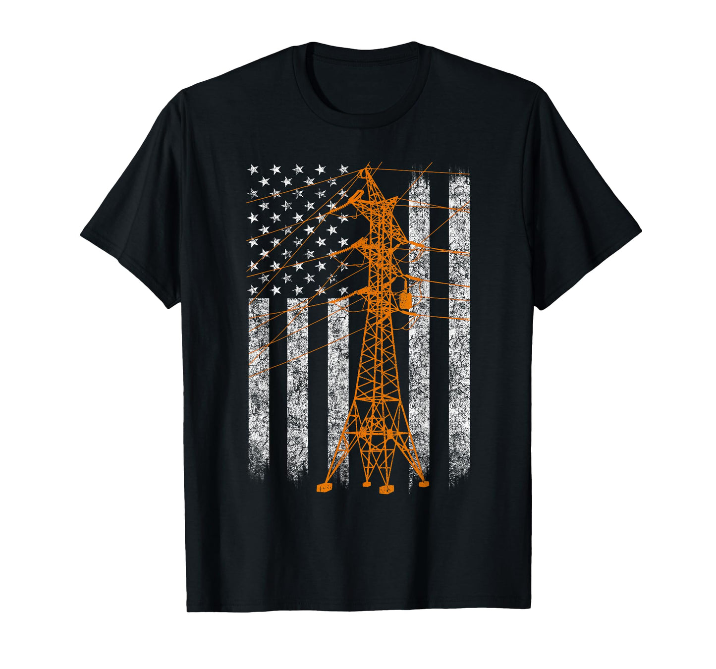 Cool Transmission Tower American Flag Lineman T-shirt T-Shirt