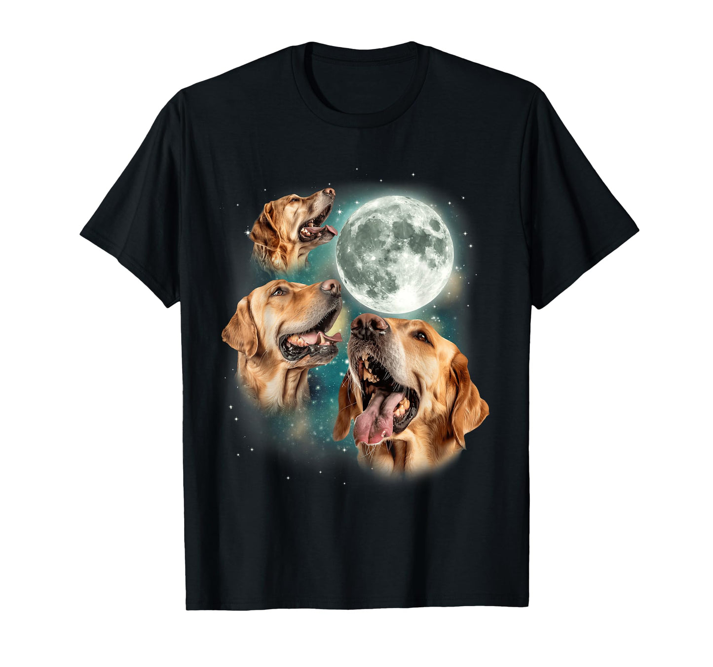 Three Golden Retriever Moon | Funny Dog Lover Canine Meme Men Women T-Shirt