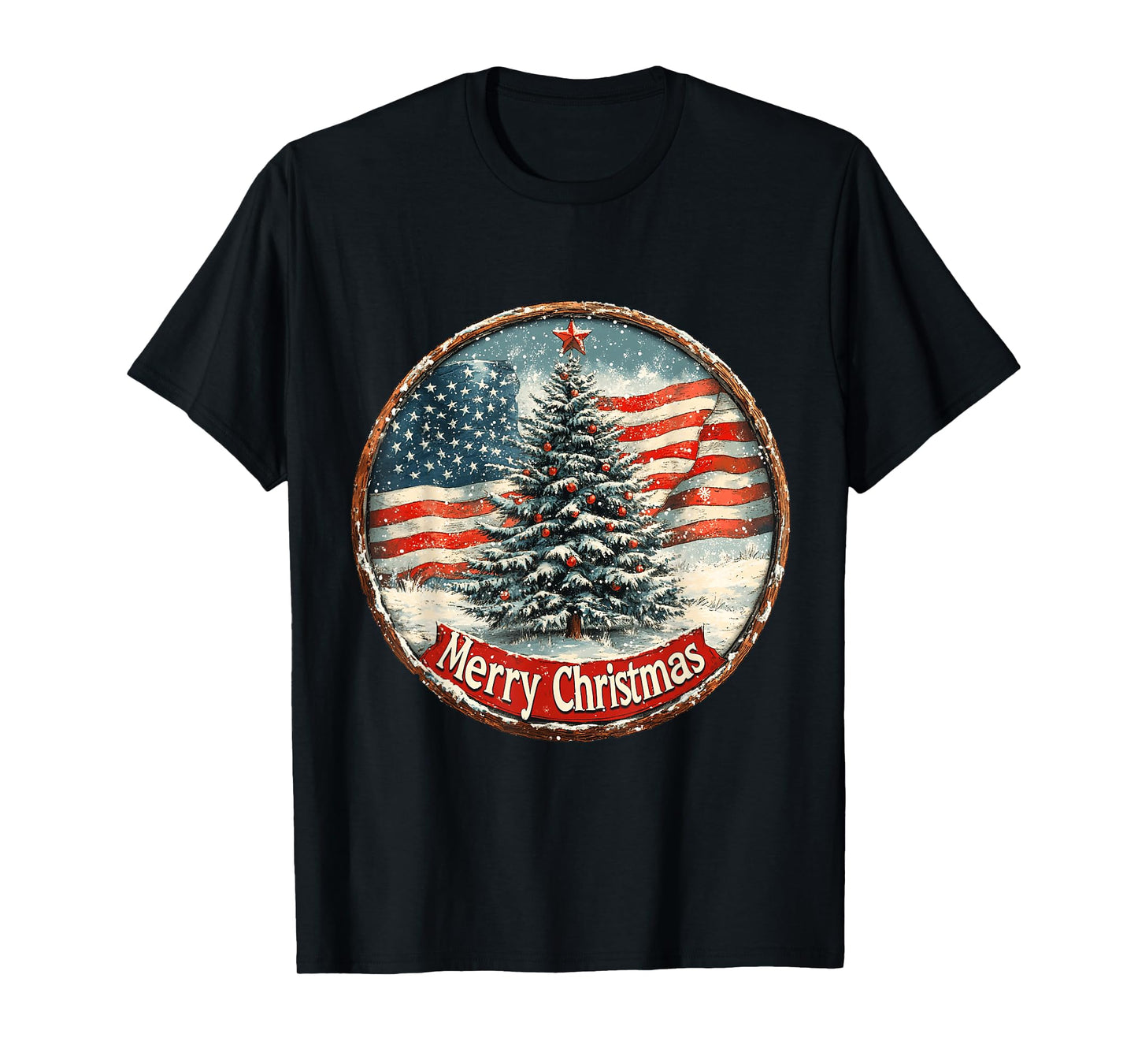 Patriotic Christmas Tree - American Flag Holiday Design T-Shirt