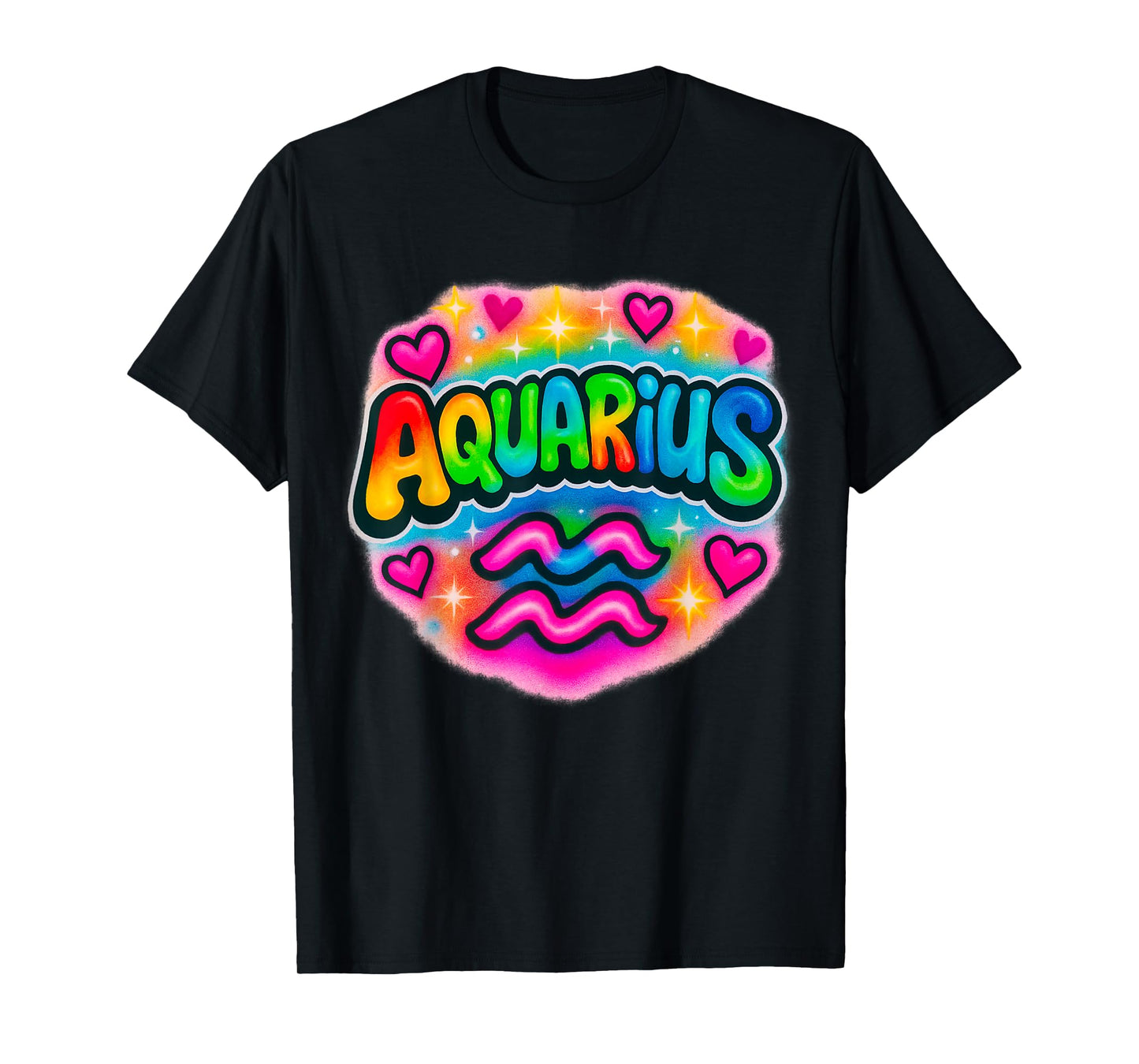 Aquarius Zodiac Sign Airbrush Rainbow Star Graphic T-Shirt